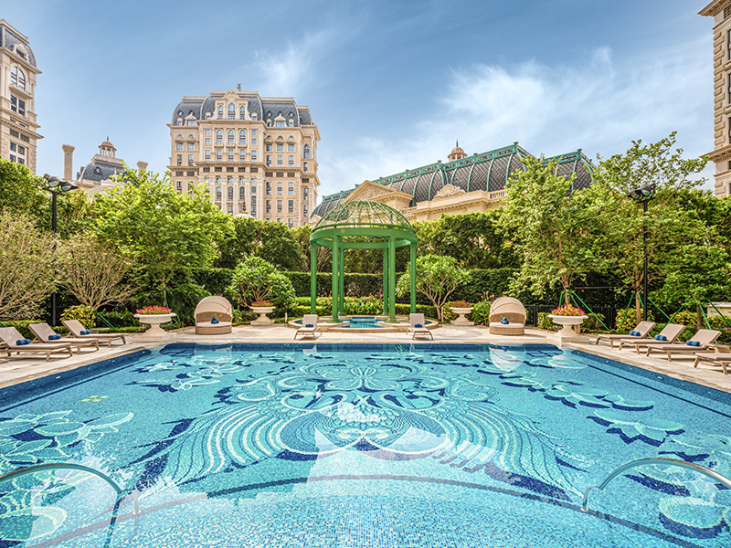 Outdoor hotel swimming pool in The Health Club at Grand Lisboa Palace Macau Hotel in GLP Resort Macau.